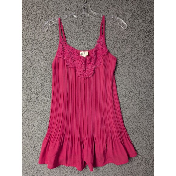 NWT Bibi Pleated Tank Top Lace Top Size Small Spaghetti Straps Raspberry Pink - Picture 7 of 14